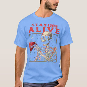 T-shirt Rester Vivant Funny Skeleton Boire Café Déplaisant