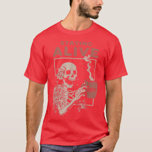 T-shirt Rester Vivant Squelette Floral Boire Salle De Café