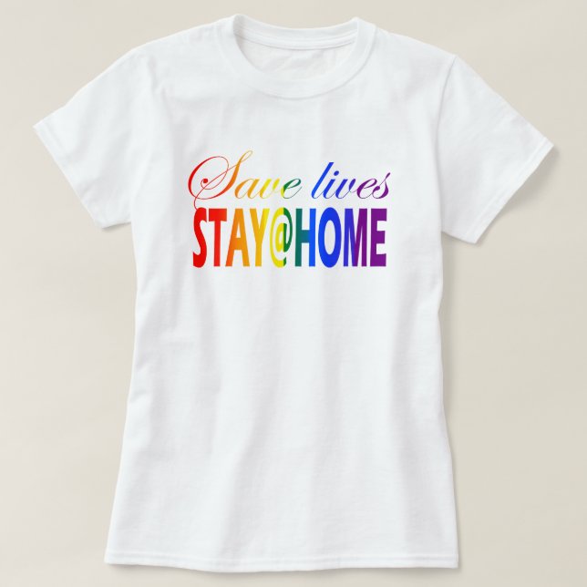 T-shirt Restez à la maison Social Distancing Rainbow Text  (Design devant)
