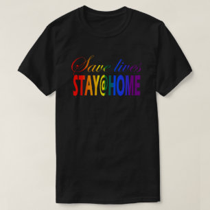 T-shirt Restez à la maison Social Distancing Rainbow Text 