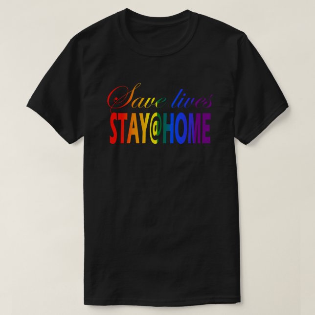 T-shirt Restez à la maison Social Distancing Rainbow Text  (Design devant)