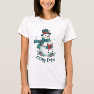 T-shirt Restez au chaud bonhomme de neige d'hiver avec du 