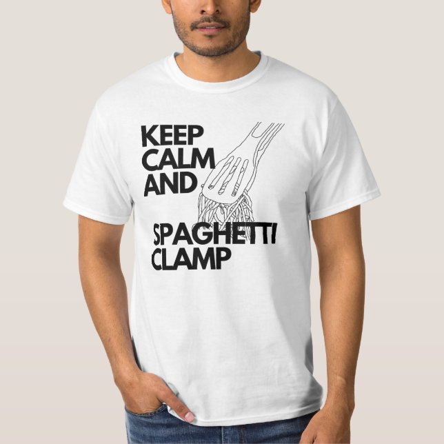 T-shirt Restez calme et aghetti clamp (Devant)