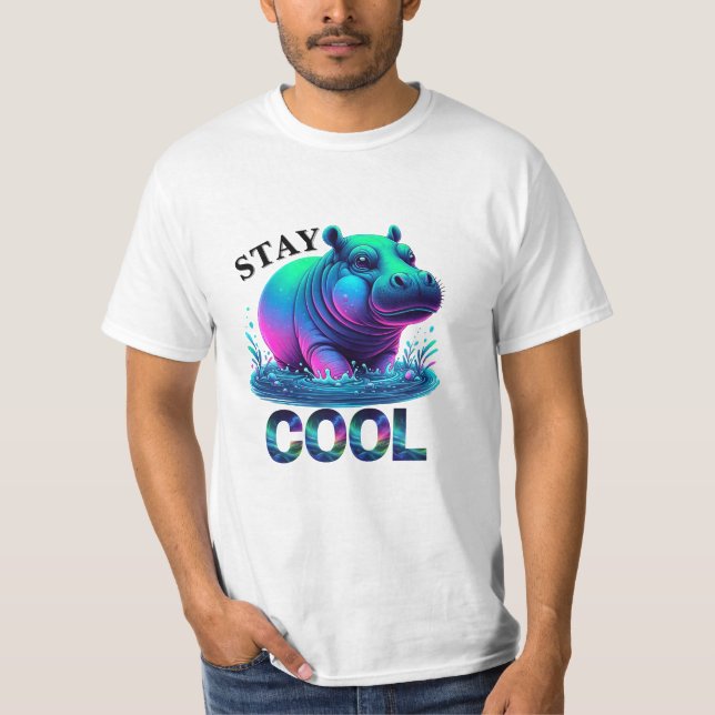 T-shirt Restez Cool Néon Hippopotame Marais Décontracté (Devant)