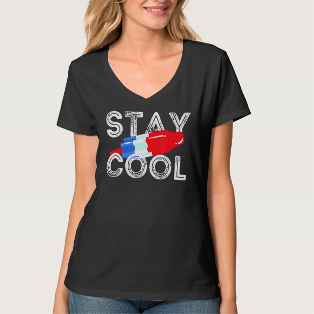 T-shirt Restez Cool Rocket Pop Rouge Blanc & Bleu Popsicle (Devant)