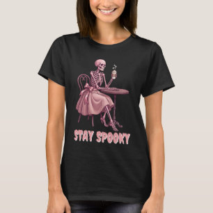 T-shirt Restez Coquette Café Rose Fille Squelette Spooky