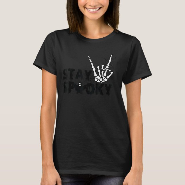T-shirt Restez Éffrayant Skeleton Cool main Skeleton Spide (Devant)