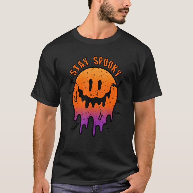 T-shirt Restez Éffrayant Sourire Visage Fantôme Witchween  (Devant)