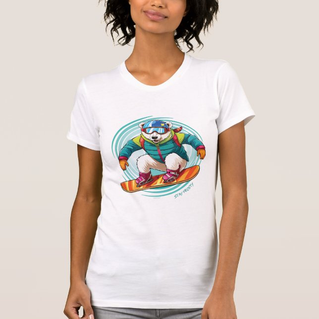 T-shirt Restez Frosty – Ours Polaire de Snowboard (Devant)
