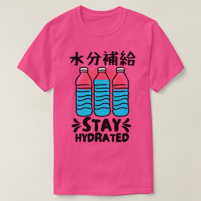 T-shirt Restez Hydraté Bouteilles d'eau japonaises Concept (Design devant)