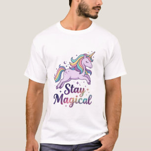 T-shirt Restez Licorne Arc-en-ciel Étoiles Magiques