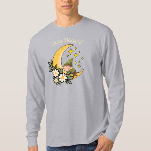 T-shirt Restez Magique Gnome sur Croissant de Lune 