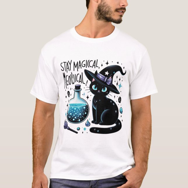 T-shirt Restez Magique Sorcière Meowgical Chat Noir Cute (Devant)