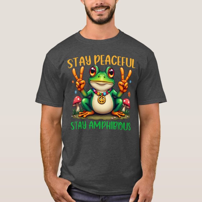 T-shirt Restez paisible Restez Amphibieux, Grenouille Supe (Devant)