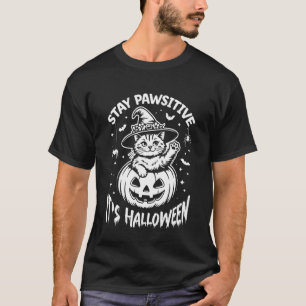 T-shirt Restez Pawsitive, c'est Halloween Mignon Chat Noir