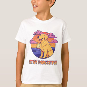 T-shirt Restez Pawsitive Golden Retriever Coucher de Solei