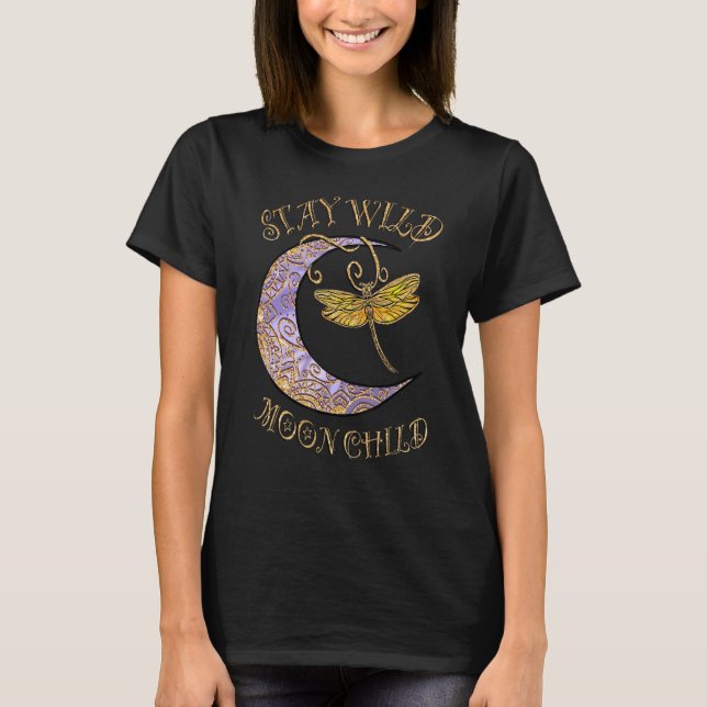 T-shirt Restez sauvage Lune Enfant Hippie Crescent Lune Dr (Devant)
