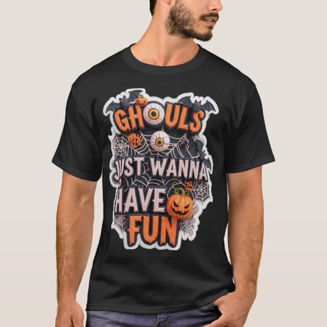 T-shirt Restez Spooky Graphisme 3D Halloween avec chauves- (Devant)