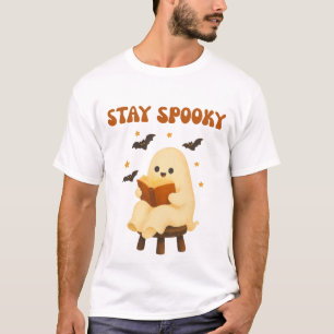 T-shirt Restez Spooky Mignon Lecteur Fantôme Bibliophile