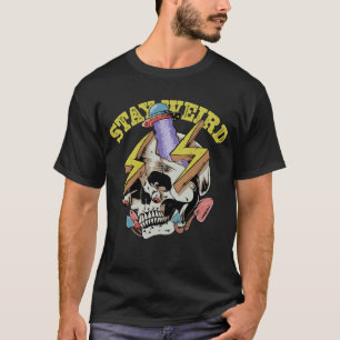 T-shirt Restez un crâne Vintage avec l'illustration UFO