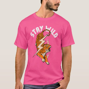 T-shirt Restez Wild Tiger Cool Tiger et éclair Rétro