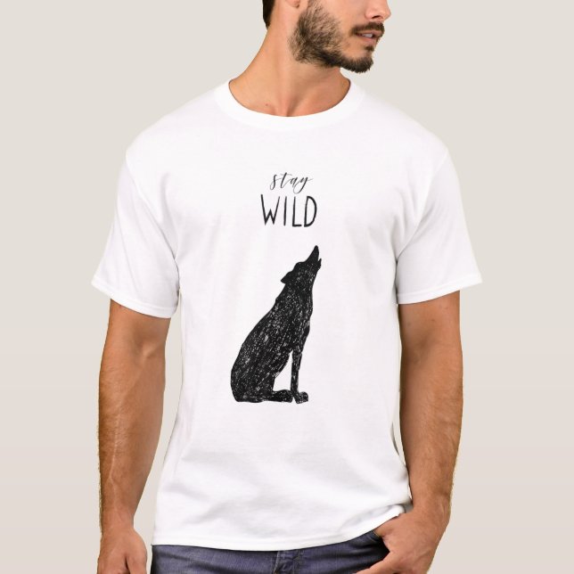 T-shirt Restez Wild Wolf Wolves Camping Tribal Outdoors Ca (Devant)
