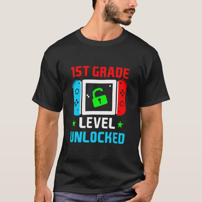 T-shirt Retour À L'École 1Ème Année Jeu Vidéo Déverrouillé (Devant)