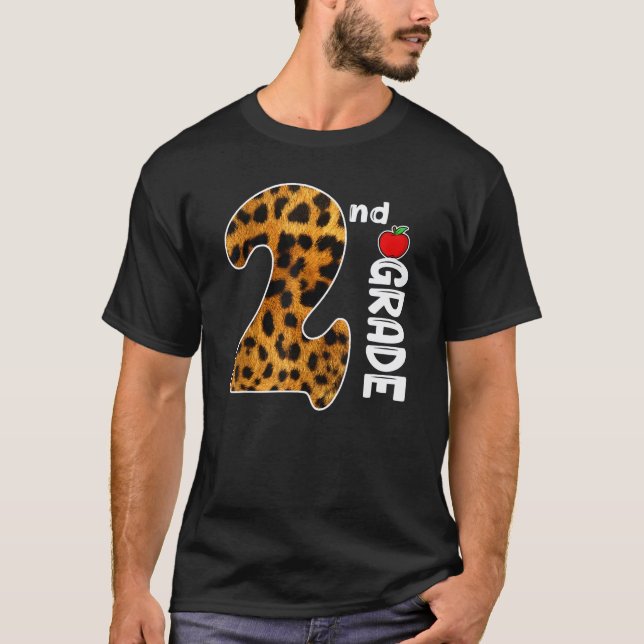 T-shirt Retour à l'école 2e année léopard pour l'étudiant  (Devant)