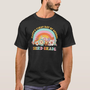 T-shirt Retour à l'école 3e année Rétro Groovy Arc-en-ciel
