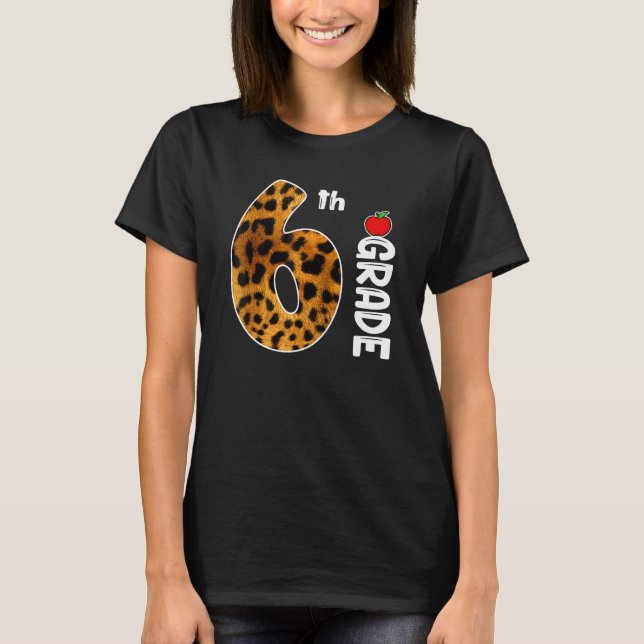 T-shirt Retour à l'école 6e année léopard pour l'enseignan (Devant)