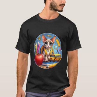 T-shirt Retour à l'école Chat Devon Rex Garçons Filles Étu
