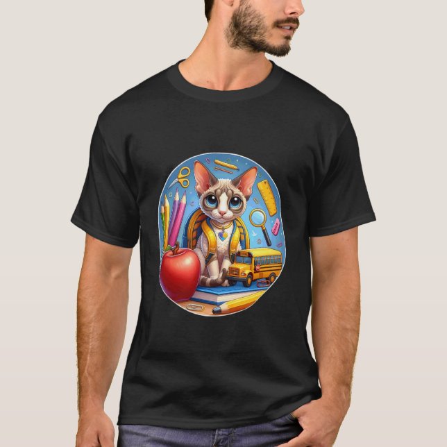 T-shirt Retour à l'école Chat Devon Rex Garçons Filles Étu (Devant)