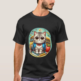 T-shirt Retour à l'école Chat Exotique à Poil Court Garçon