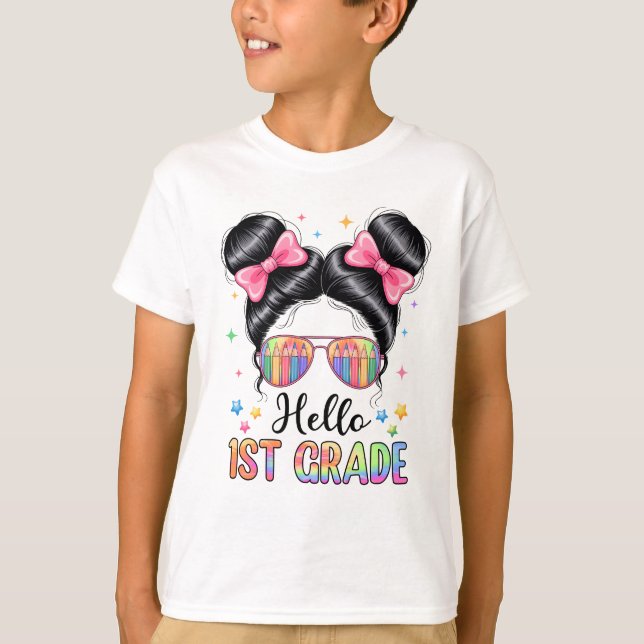 T-shirt Retour À L'École Coquette Bow Enseignant Bonjour P (Devant)