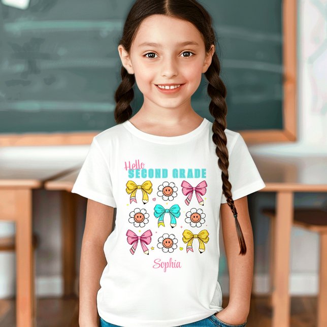 T-Shirt Retour À L'École Cute Bow Pencil Coquette Nom Rétr (Back To School Cute Bow Pencil Coquette Retro Name T-Shirt)