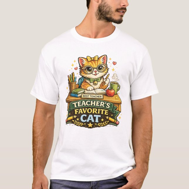 T-shirt Retour à l'école Design de chat préféré de l'ensei (Devant)