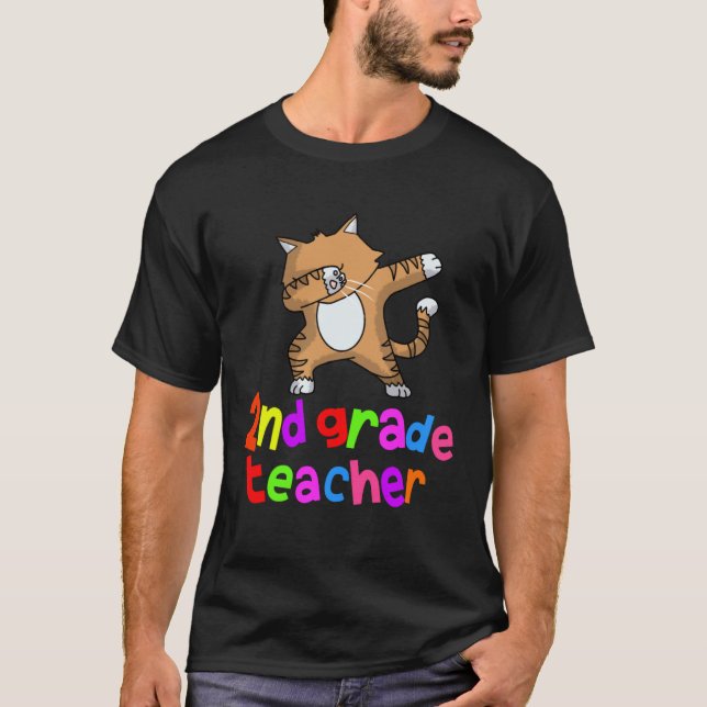T-shirt Retour à l'école Enseignant de 2e année Cat Dabbin (Devant)