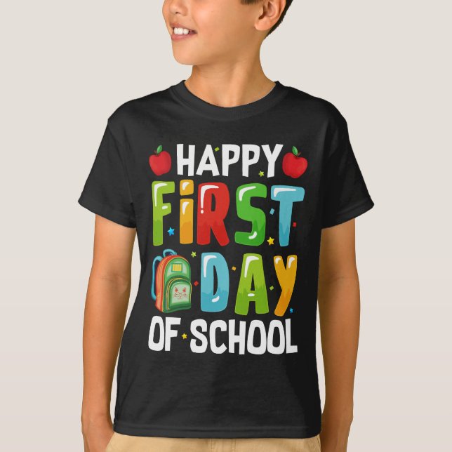 T-shirt Retour à l'école Joyeux premier jour d'école garço (Devant)