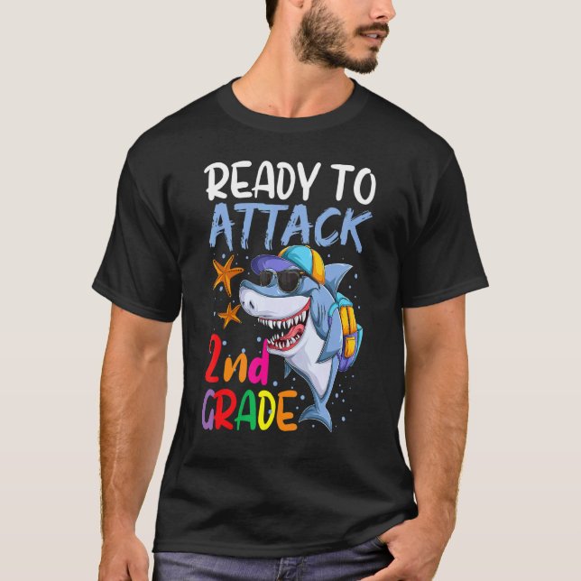 T-shirt Retour À L'École Pour Garçon Prêt À Attaquer 2E An (Devant)