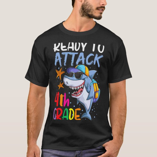 T-shirt Retour À L'École Pour Garçon Prêt À Attaquer 4E An (Devant)