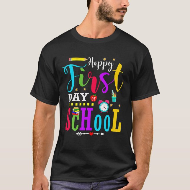 T-shirt Retour À L'École Professeur Étudiant Heureux Premi (Devant)