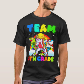 T-shirt Retour À L'École Unicorne Dinosaure Équipe De Requ