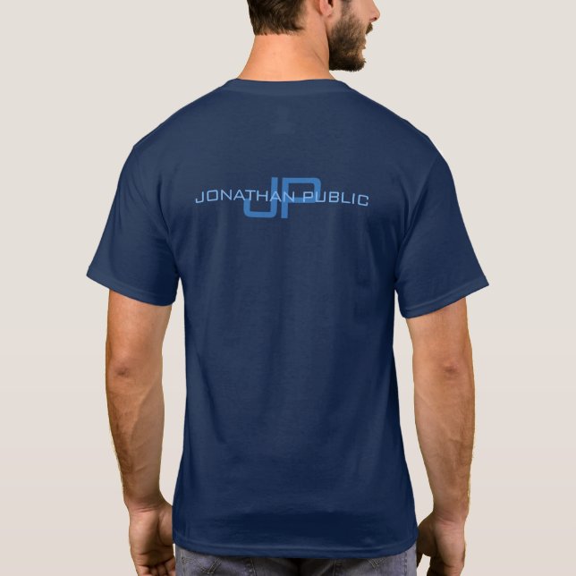 T-shirt Retour Imprimer Nom du monogramme Mens Marine bleu (Dos)