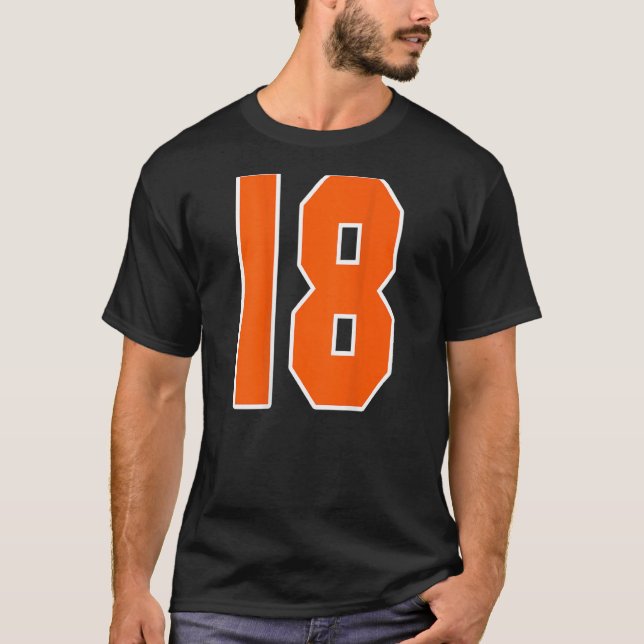 T-shirt Retour Imprimer Orange Sports Bloc Numéro 18 Pour  (Devant)