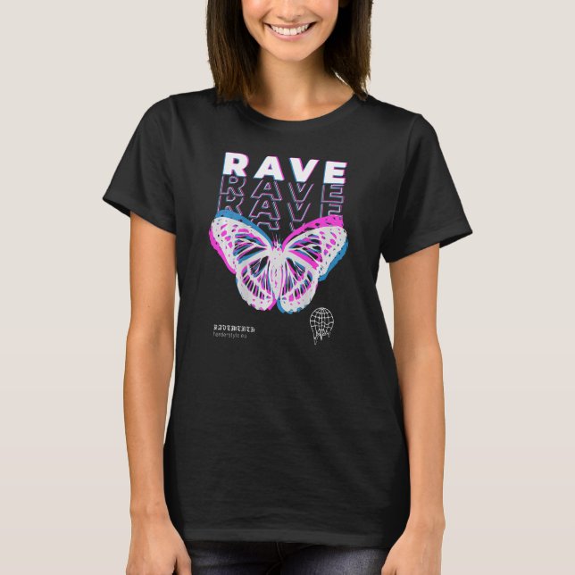 T-shirt Retour Imprimer Rave Papillon Techno Hardtechno Ra (Devant)