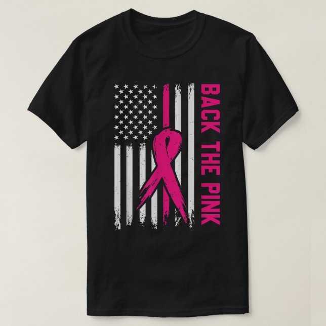T-shirt Retour Le Drapeau rose Américain Ribbon Cancer du  (Design devant)