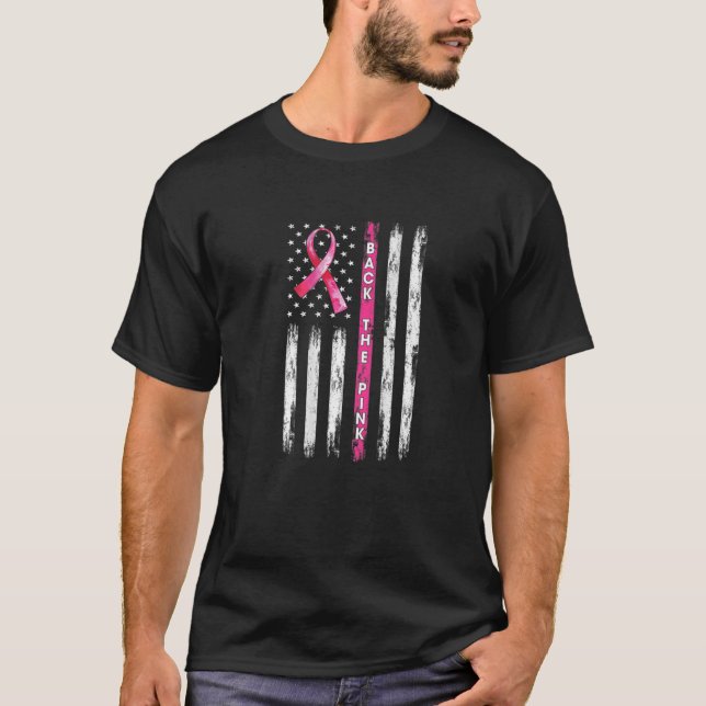 T-shirt Retour Le Ruban Rose Américain Drapeau Cancer du S (Devant)