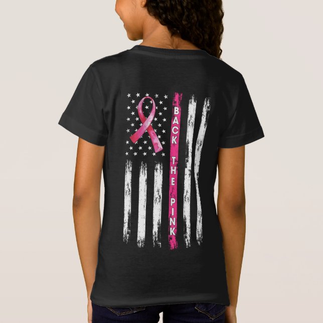 T-Shirt Retour Le Ruban Rose Américain Drapeau Cancer Du S (Dos)