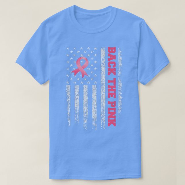 T-shirt Retour Le Ruban Rose US Drapeau Cancer du sein Pri (Design devant)