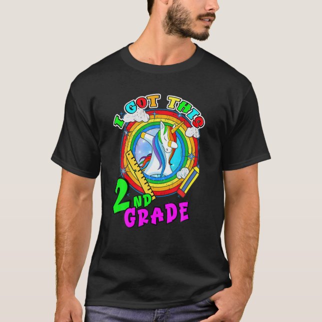 T-shirt Retourner À L'École 2E Année Tee Enfants. Unicorne (Devant)